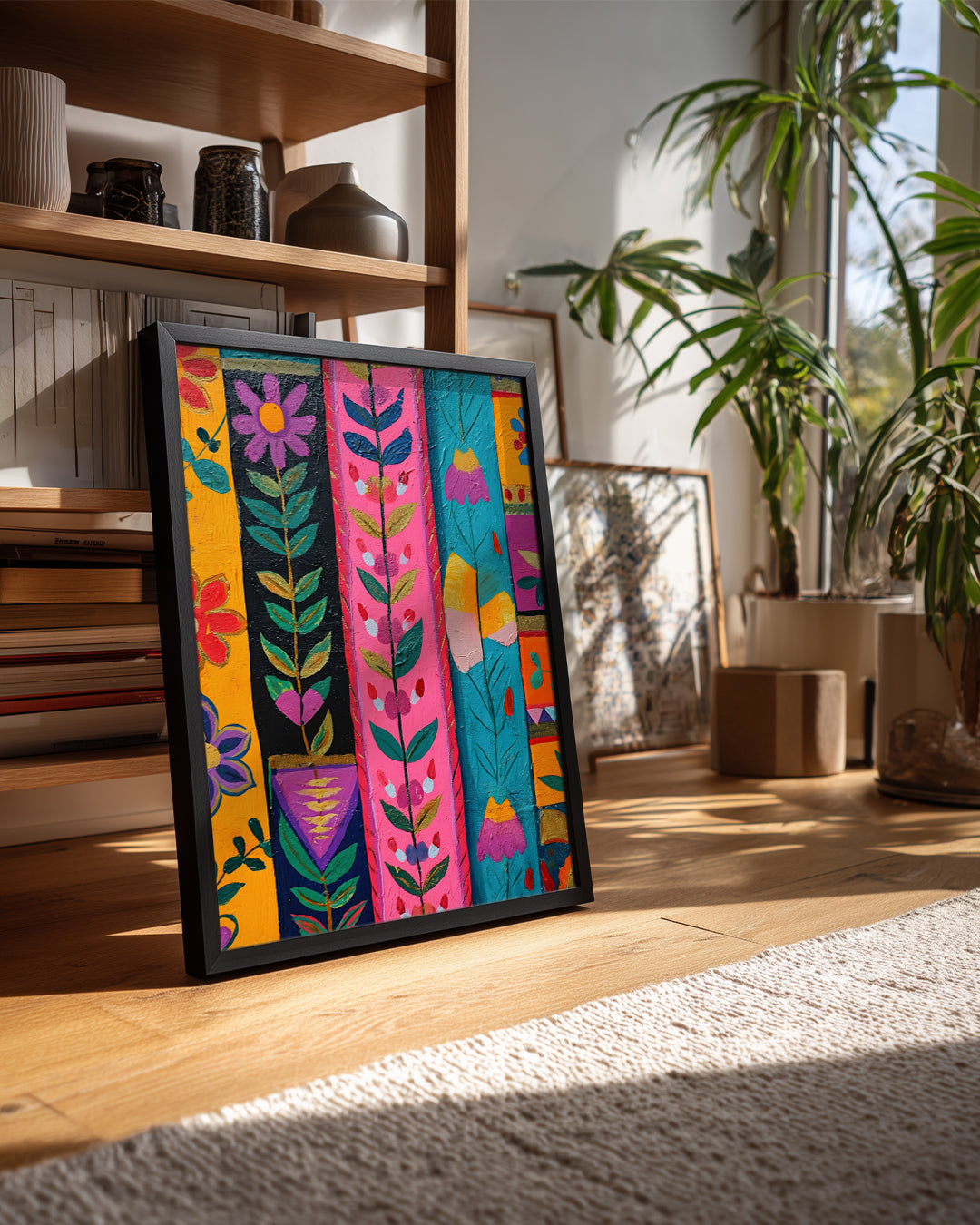Rengarenk Çiçek Deseni - Canlı Sanat Eseri Duvar Resmi Poster Tablosu