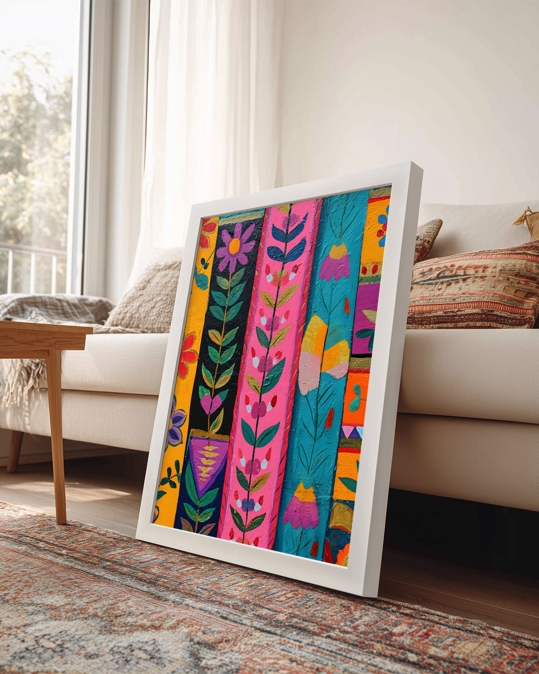 Rengarenk Çiçek Deseni - Canlı Sanat Eseri Duvar Resmi Poster Tablosu