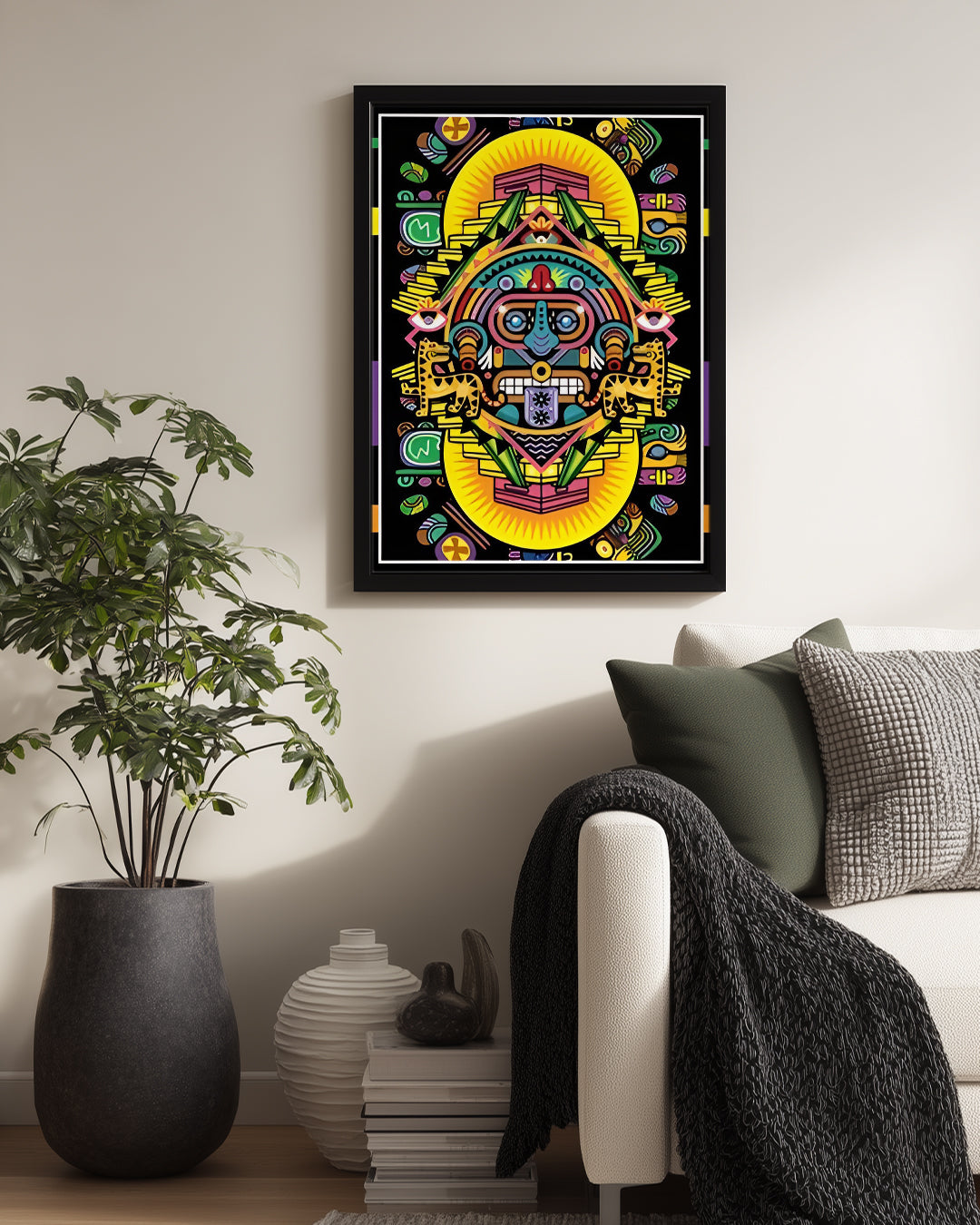 Renkli Aztek Tasarımı - Şekillerle Zenginleştirilmiş Sanat Eseri Poster Tablosu