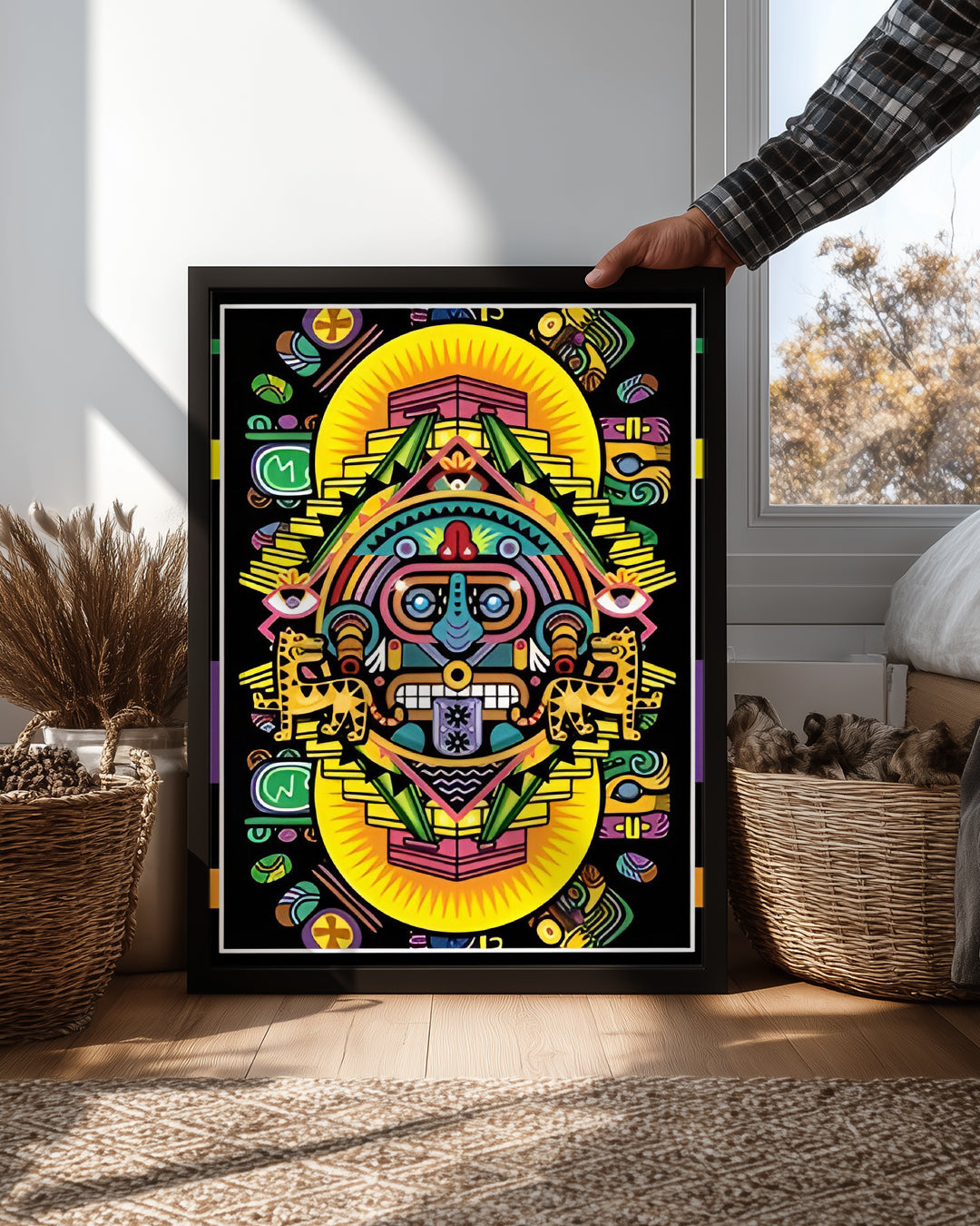 Renkli Aztek Tasarımı - Şekillerle Zenginleştirilmiş Sanat Eseri Poster Tablosu