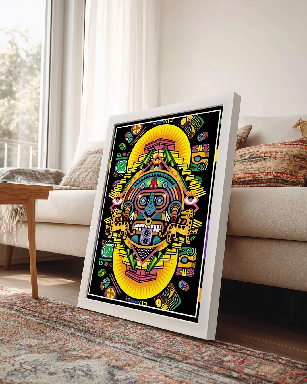 Renkli Aztek Tasarımı - Şekillerle Zenginleştirilmiş Sanat Eseri Poster Tablosu