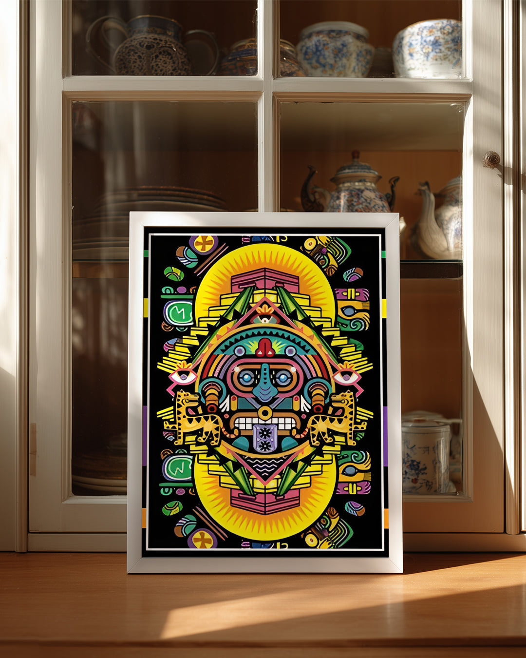 Renkli Aztek Tasarımı - Şekillerle Zenginleştirilmiş Sanat Eseri Poster Tablosu