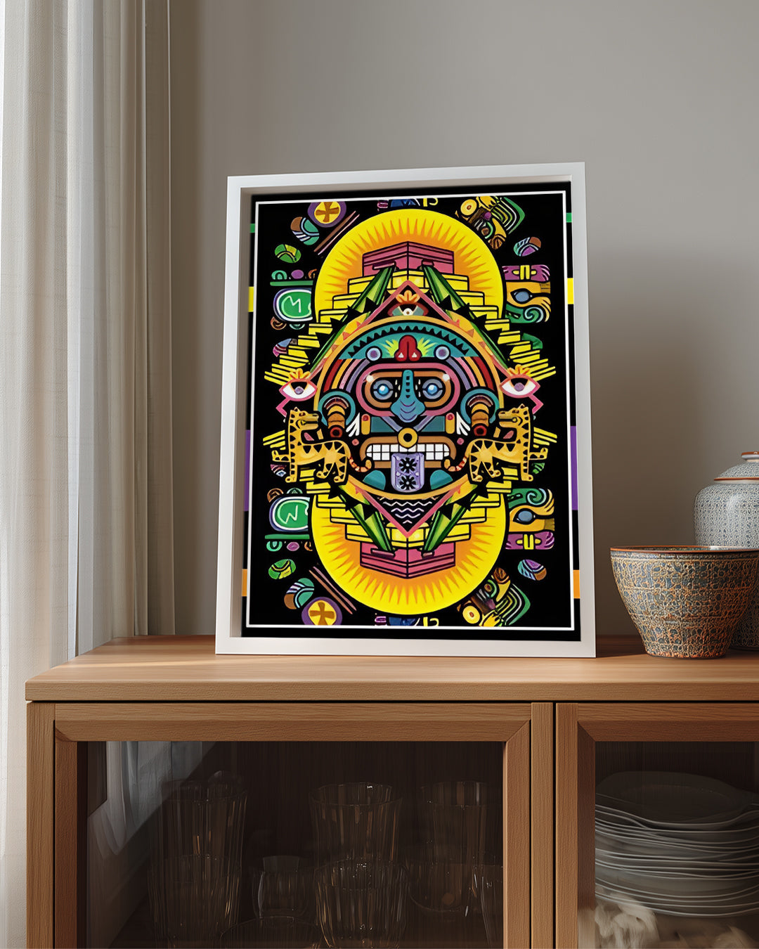 Renkli Aztek Tasarımı - Şekillerle Zenginleştirilmiş Sanat Eseri Poster Tablosu