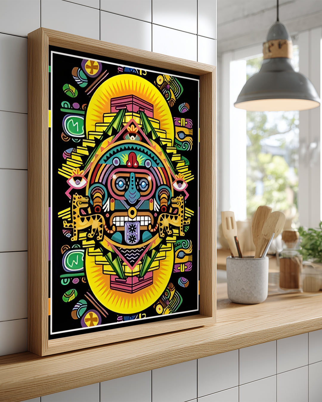 Renkli Aztek Tasarımı - Şekillerle Zenginleştirilmiş Sanat Eseri Poster Tablosu