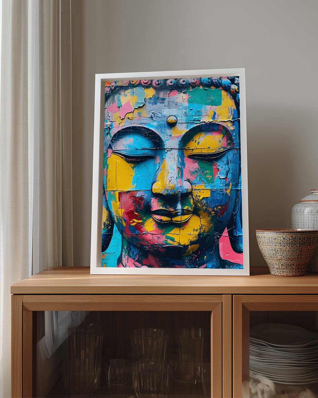Renkli Buddha Heykeli - Canlı Renklerle Dolu Sanat Eseri Poster Tablosu