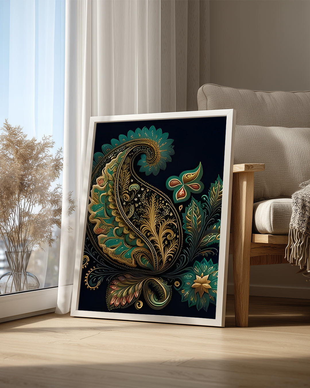 Renkli Desenli Yaprak - Şık Ve Estetik Çiçek Motifi Poster Tablosu