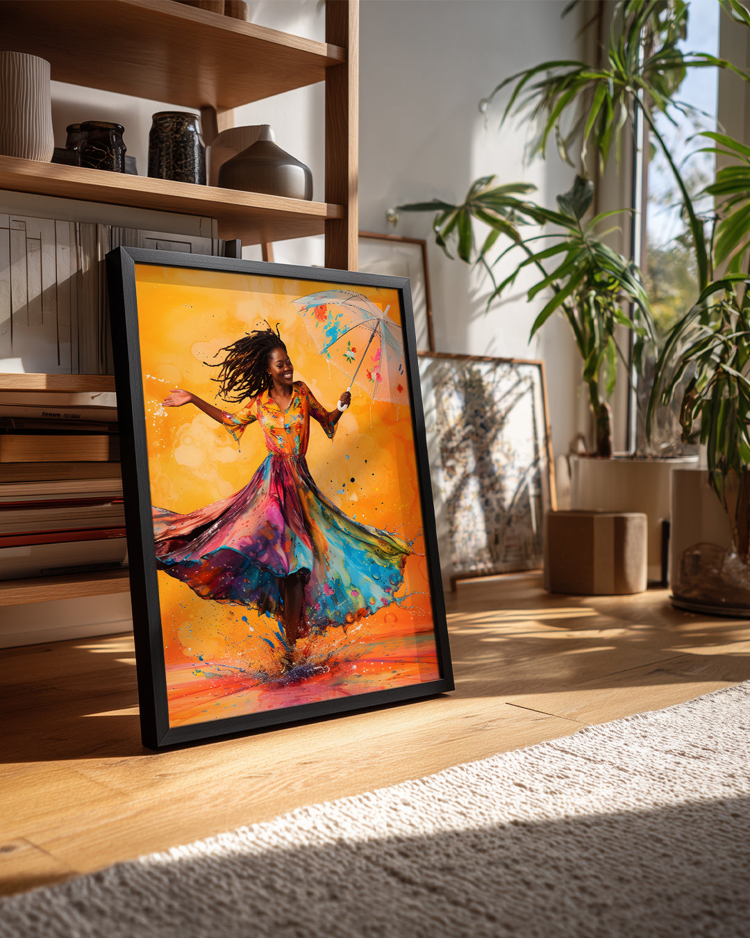 Renkli Elbise ile Dans Eden Kadın - Afrika Sanatı Poster Tablosu