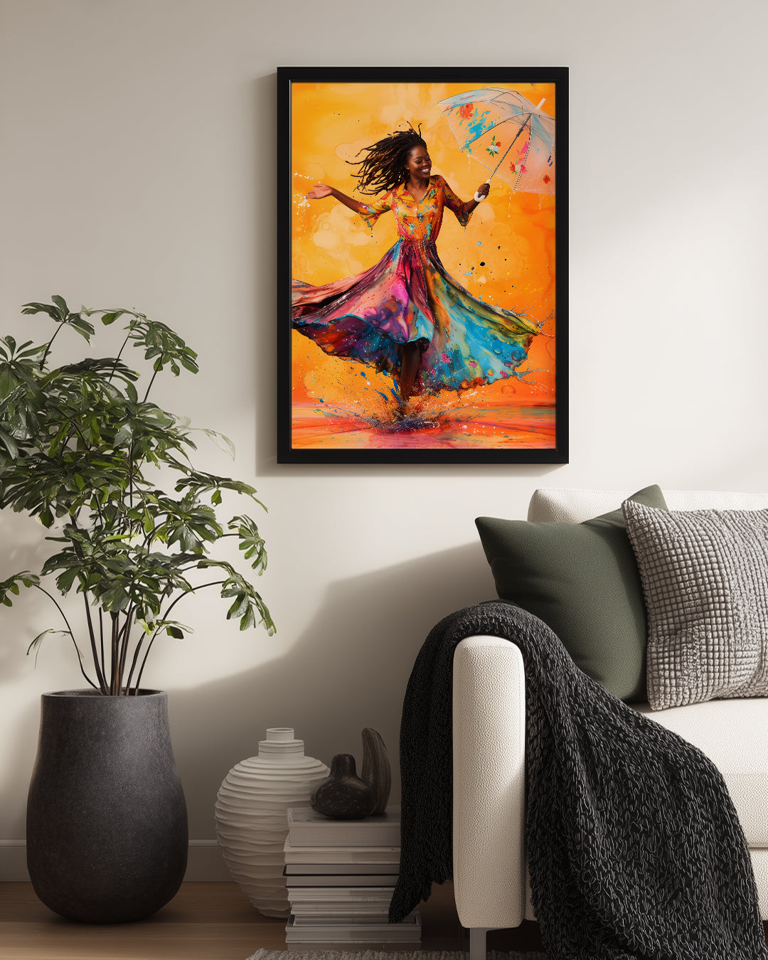 Renkli Elbise ile Dans Eden Kadın - Afrika Sanatı Poster Tablosu