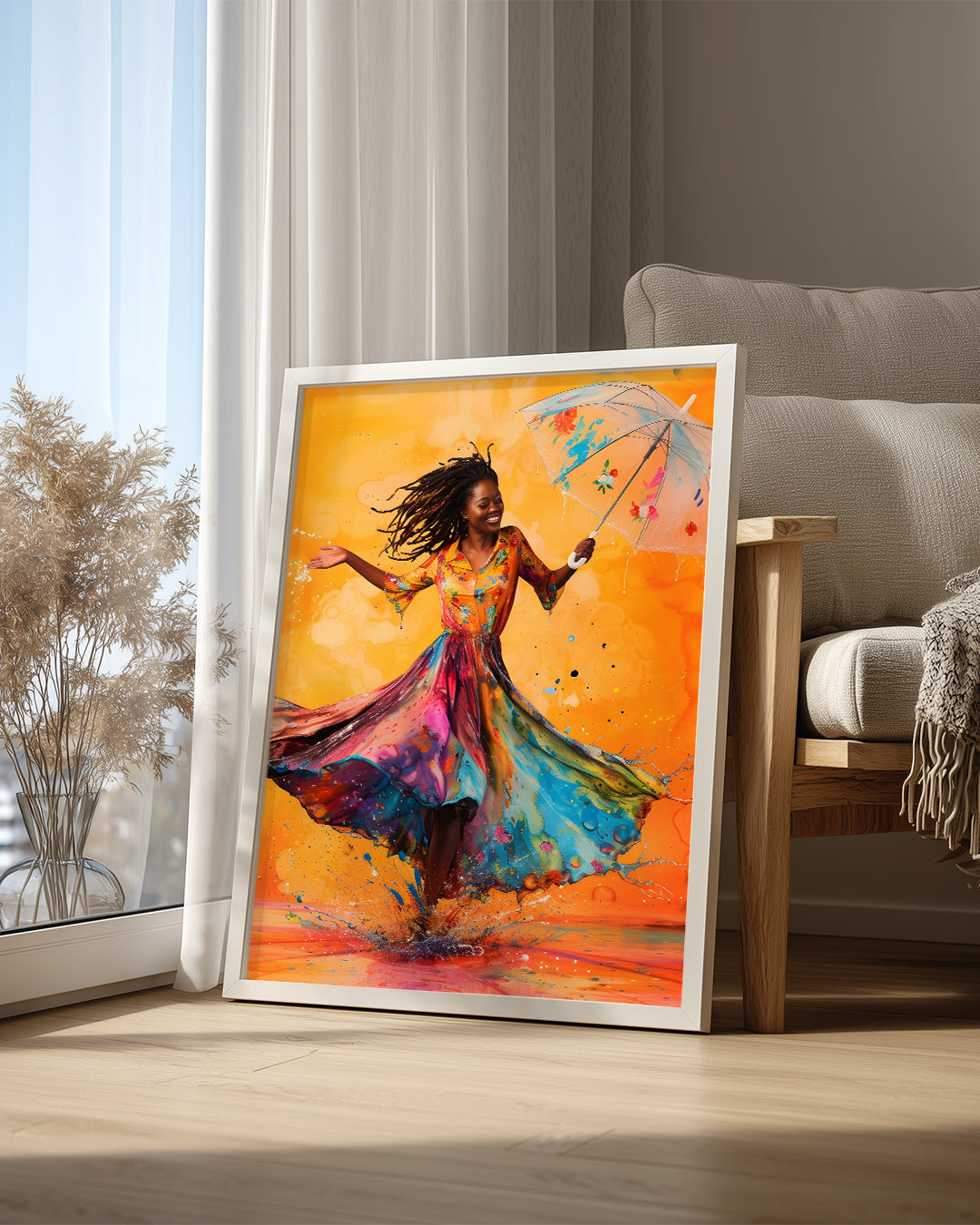Renkli Elbise ile Dans Eden Kadın - Afrika Sanatı Poster Tablosu