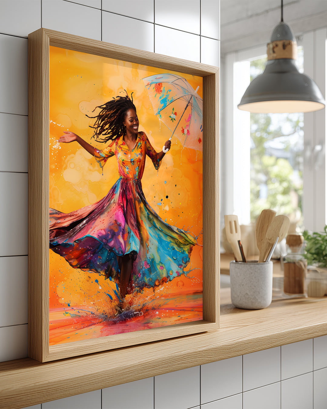 Renkli Elbise ile Dans Eden Kadın - Afrika Sanatı Poster Tablosu