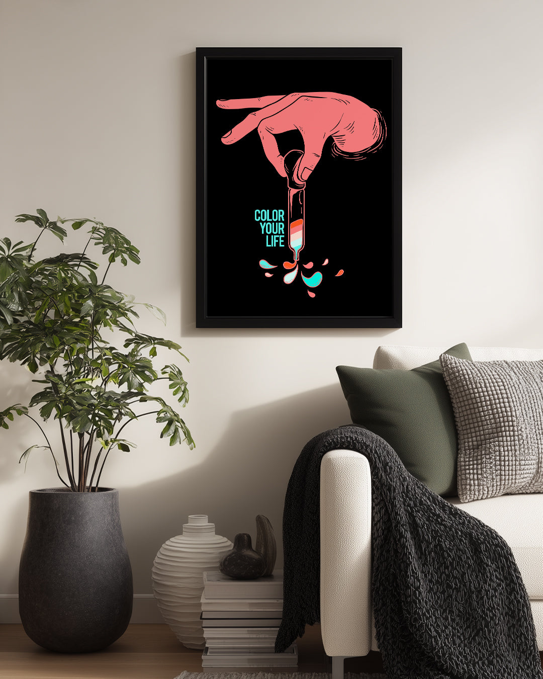 Renkli Hayat - El ve Damla Tasarımı Poster Tablosu