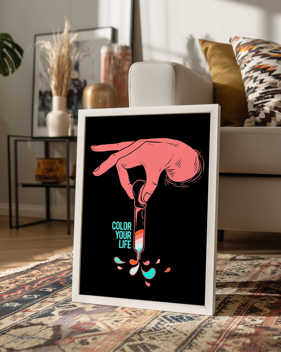 Renkli Hayat - El ve Damla Tasarımı Poster Tablosu