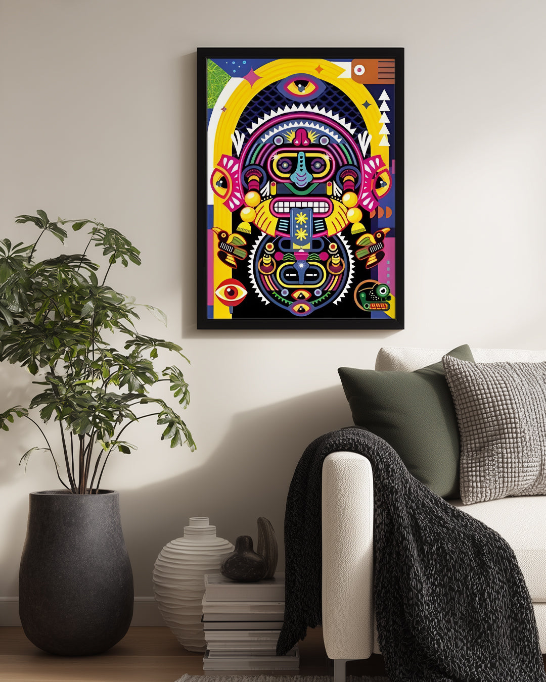 Renkli Kabile Maskesi - Geleneksel Sanat İllüstrasyonu Poster Tablosu