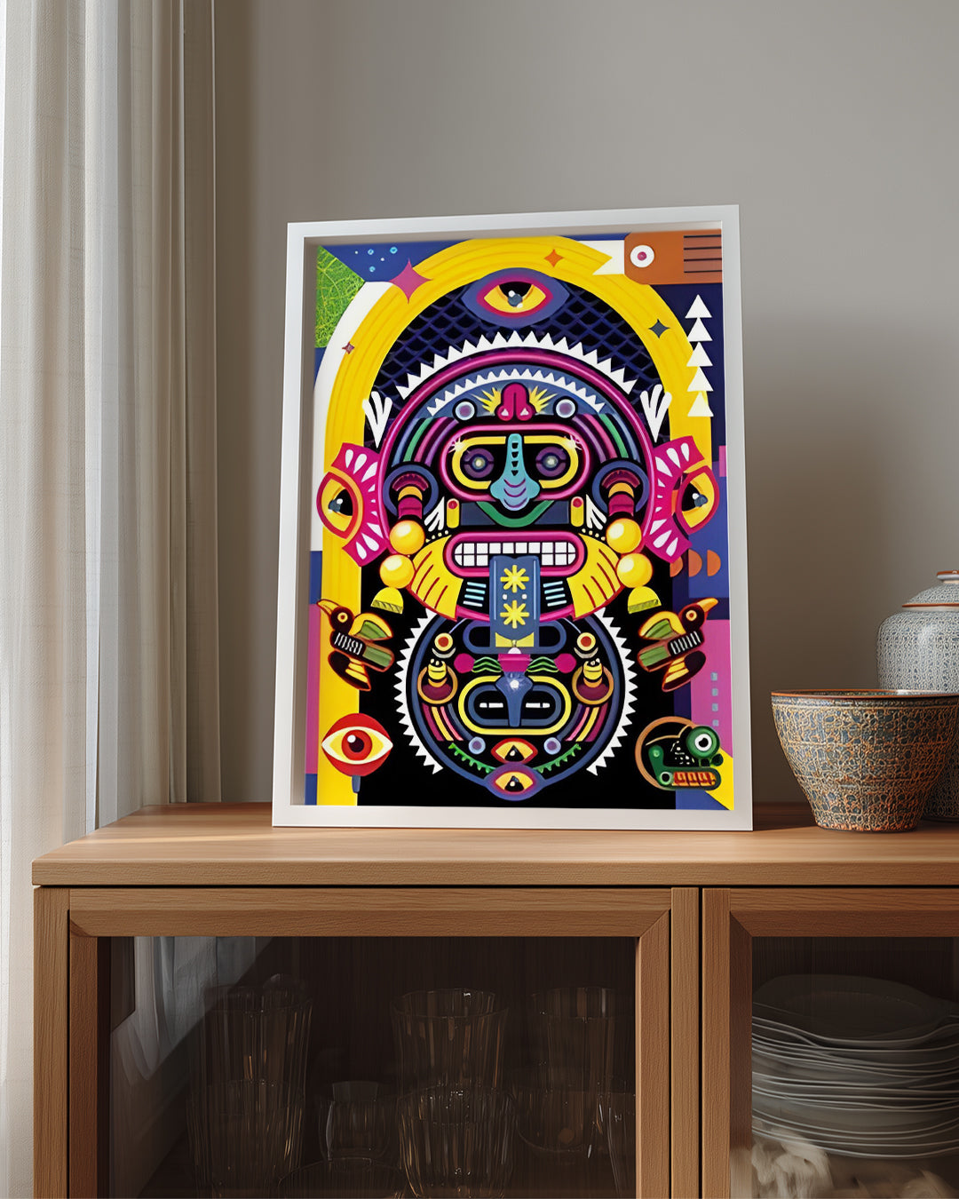 Renkli Kabile Maskesi - Geleneksel Sanat İllüstrasyonu Poster Tablosu