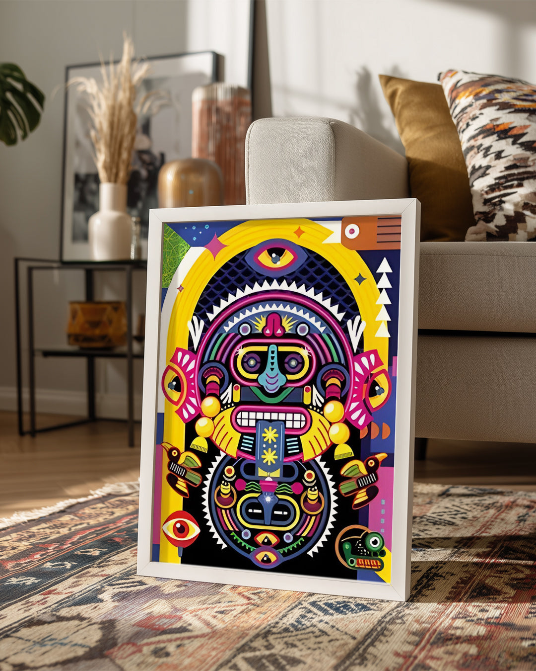 Renkli Kabile Maskesi - Geleneksel Sanat İllüstrasyonu Poster Tablosu