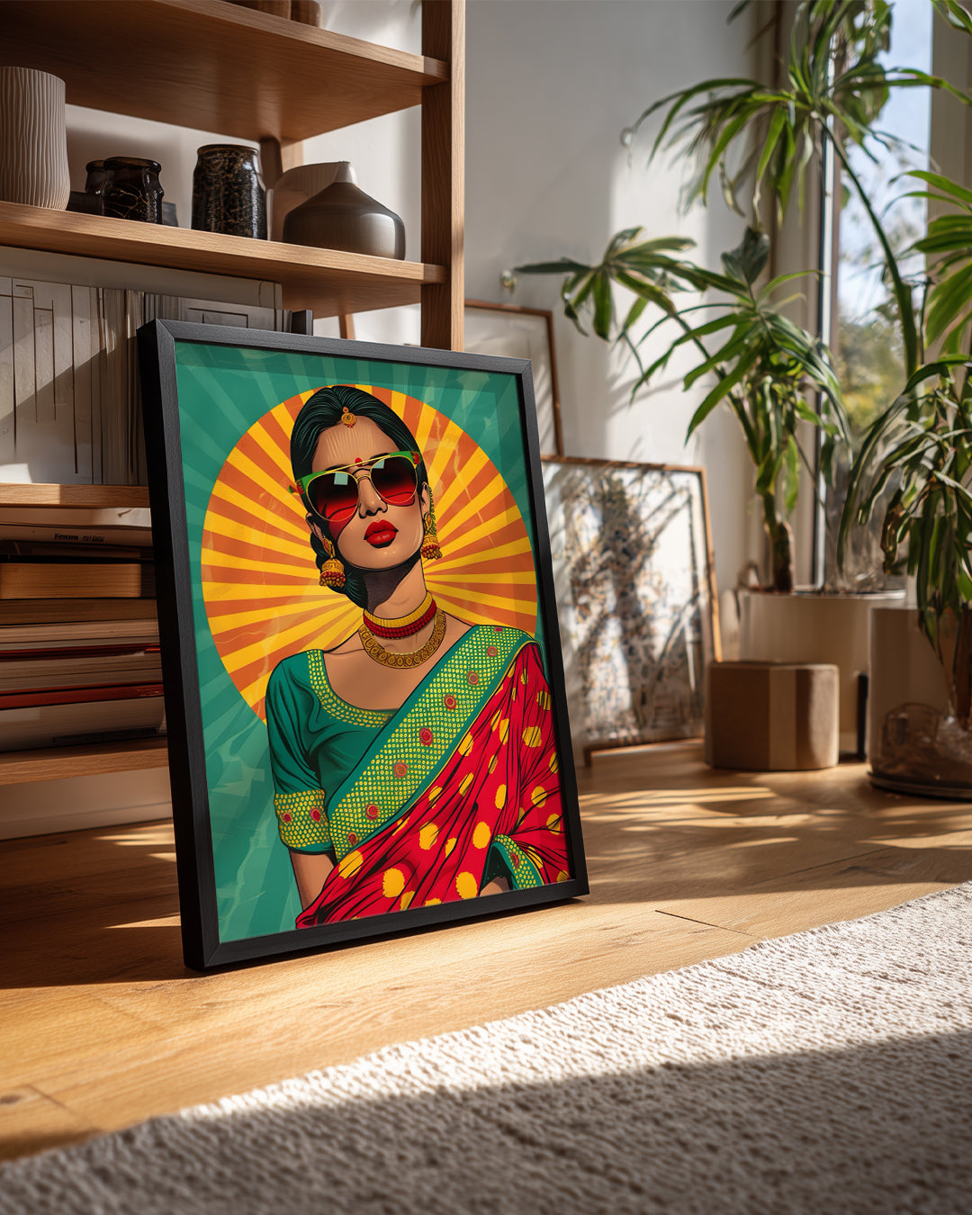 Renkli Kadın Portresi - Geleneksel Kıyafet ve Modern Gözlükler Poster Tablosu