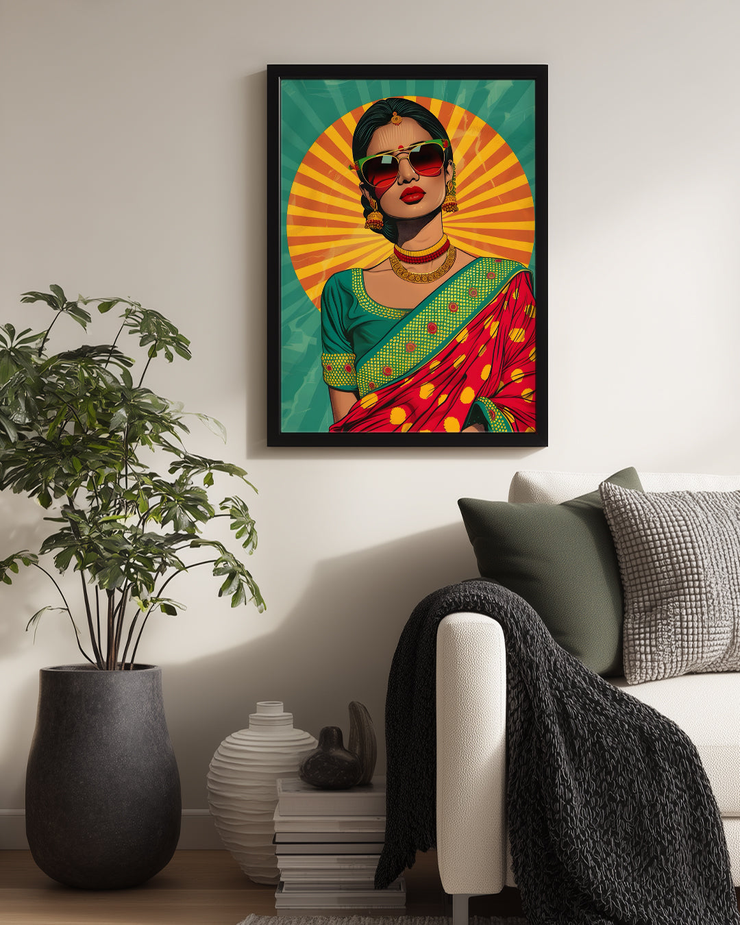 Renkli Kadın Portresi - Geleneksel Kıyafet ve Modern Gözlükler Poster Tablosu