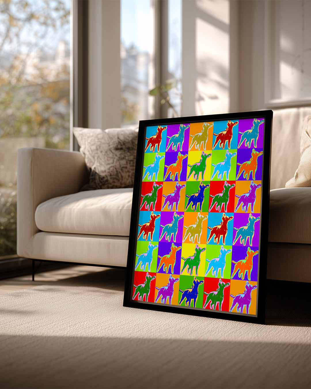 Renkli Köpek İllüstrasyonu - Eğlenceli Desenli Düzlem Poster Tablosu