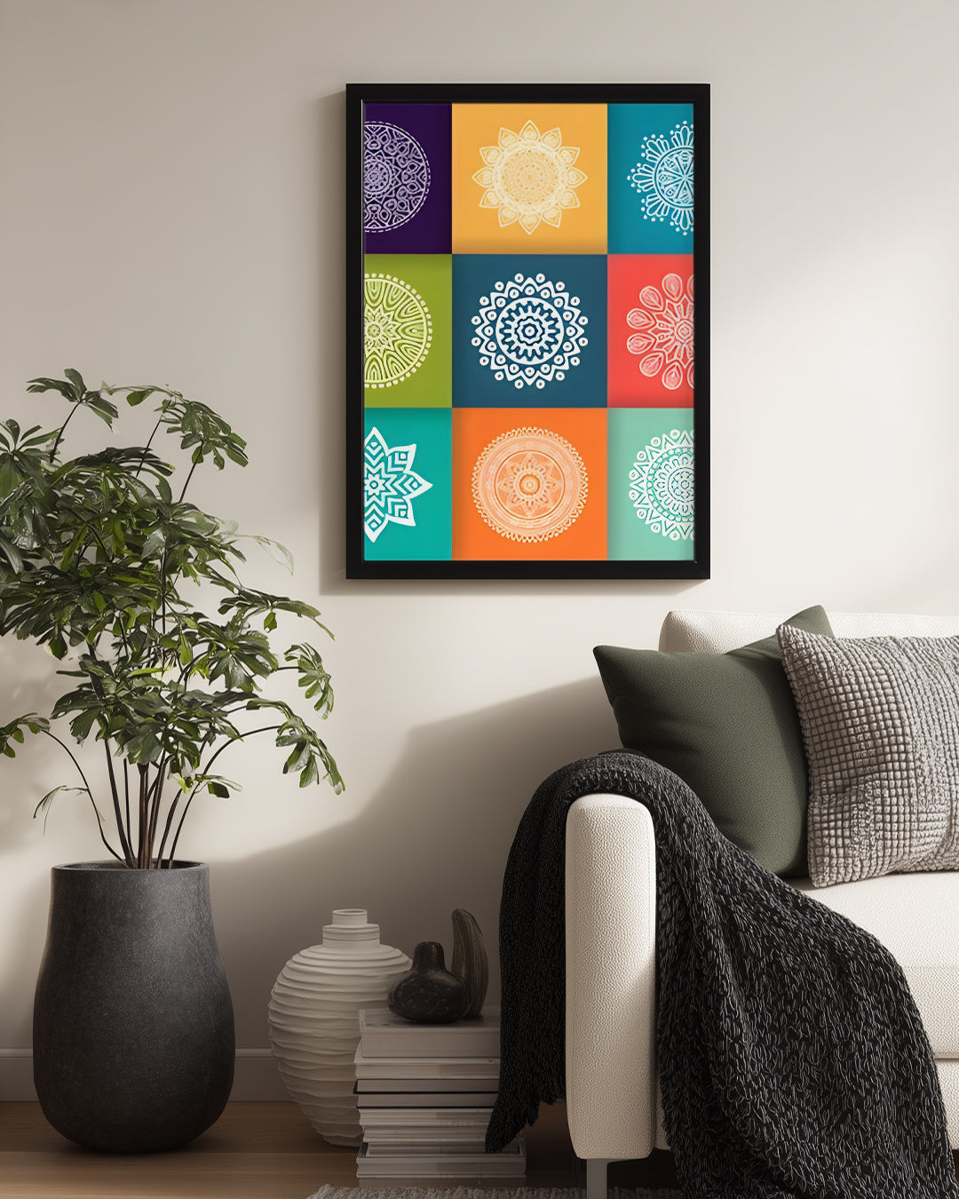 Renkli Mandala Tasarımı - Farklı Desenler ve Figürler Poster Tablosu