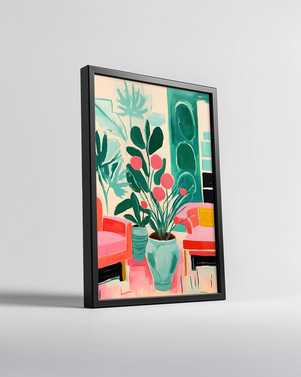 Renkli Oturma Odası - Modern Tasarım Ve Bitkilerle Doldurulmuş Poster Tablosu