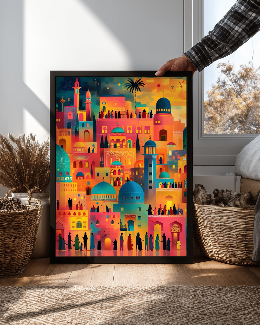 Renkli Şehir Manzarası - Gece Hayatı ve Geleneksel Mimari Poster Tablosu