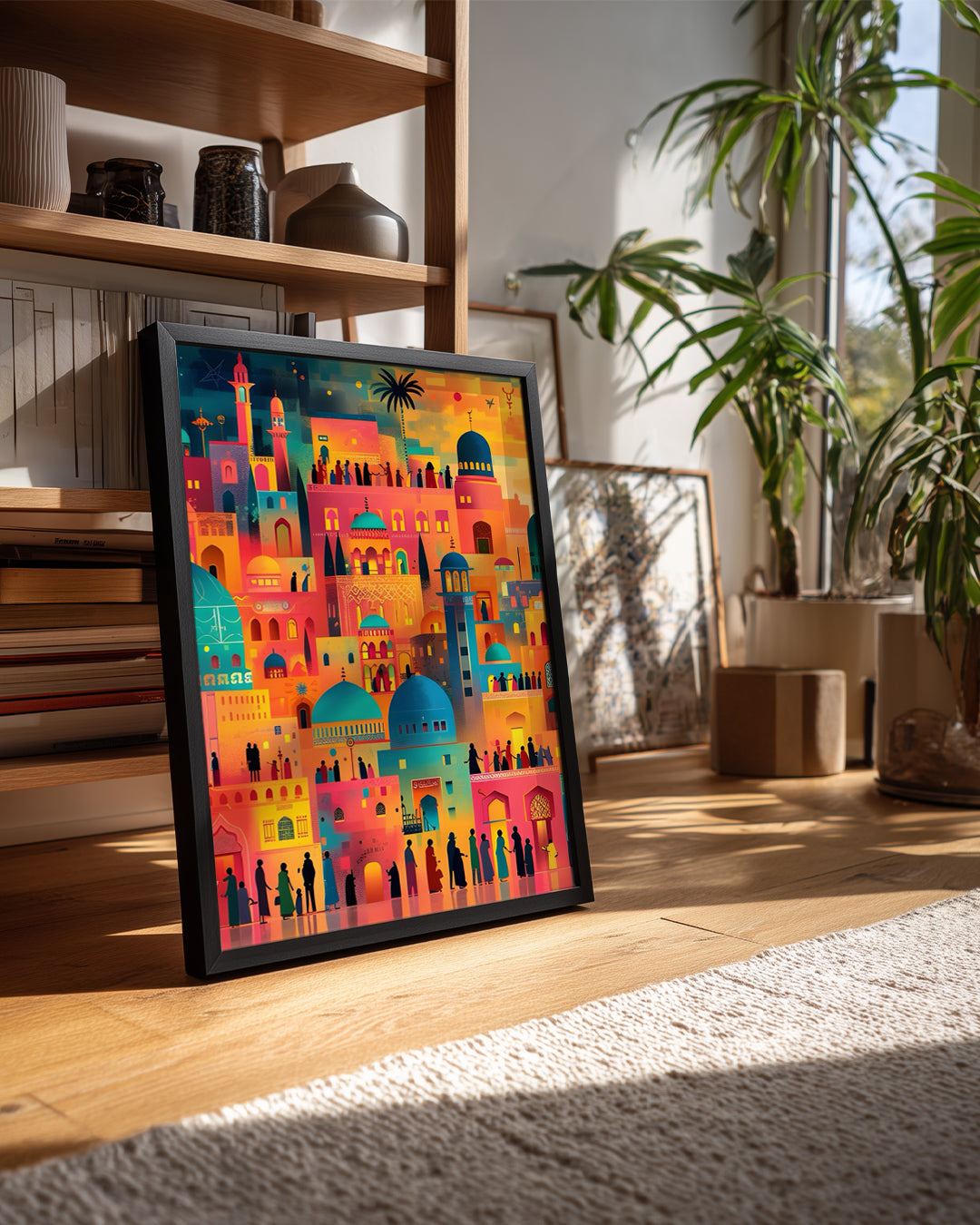 Renkli Şehir Manzarası - Gece Hayatı ve Geleneksel Mimari Poster Tablosu