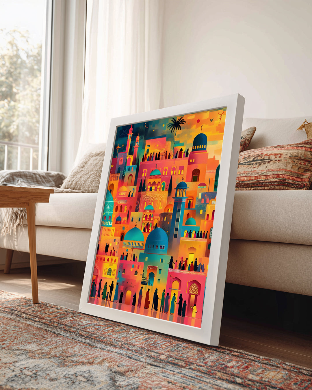 Renkli Şehir Manzarası - Gece Hayatı ve Geleneksel Mimari Poster Tablosu