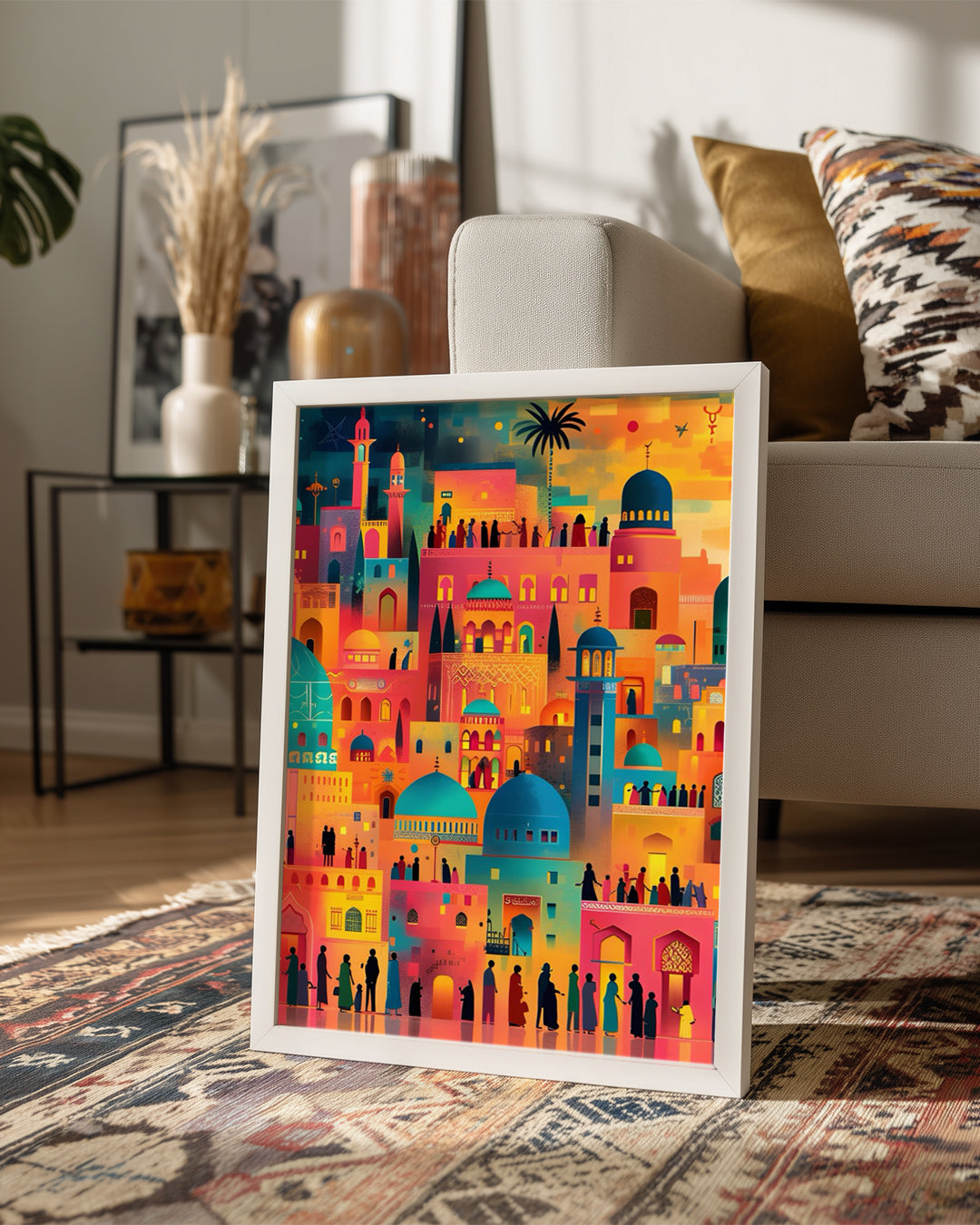 Renkli Şehir Manzarası - Gece Hayatı ve Geleneksel Mimari Poster Tablosu