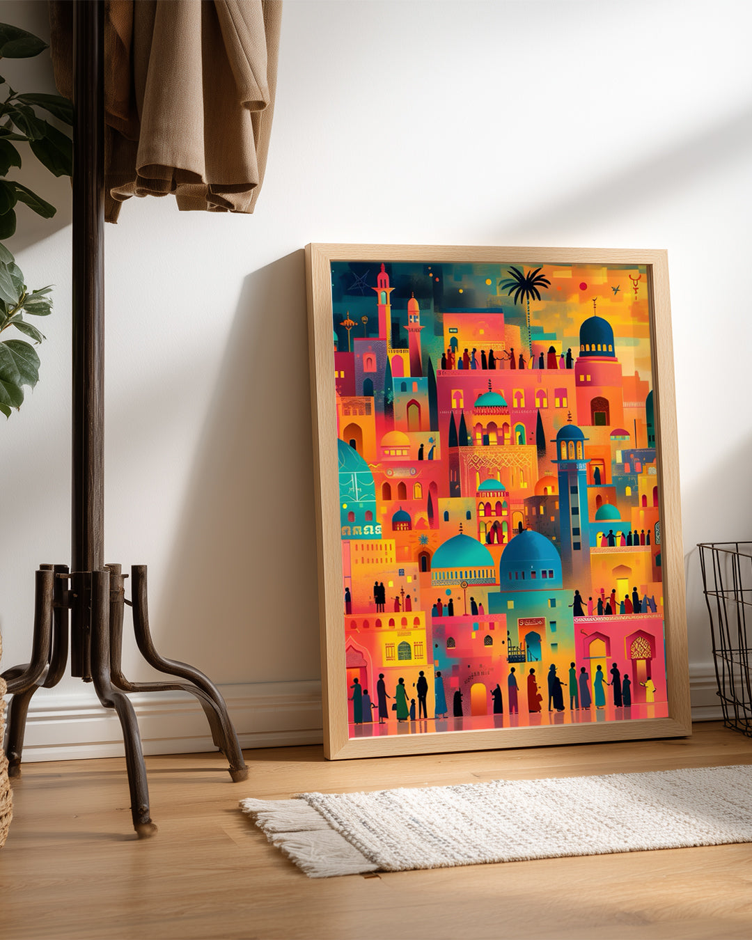 Renkli Şehir Manzarası - Gece Hayatı ve Geleneksel Mimari Poster Tablosu