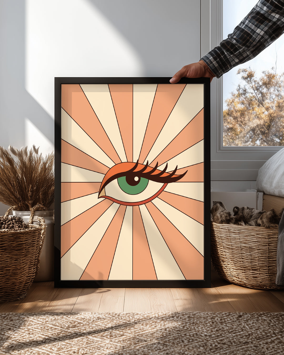 Retro Göz - Turuncu Işın Deseni Poster Tablosu
