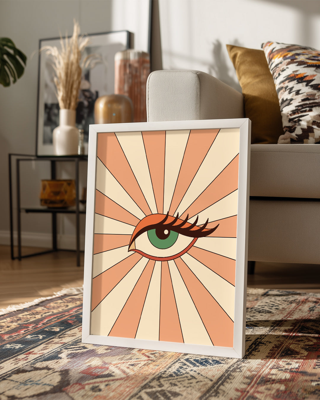 Retro Göz - Turuncu Işın Deseni Poster Tablosu