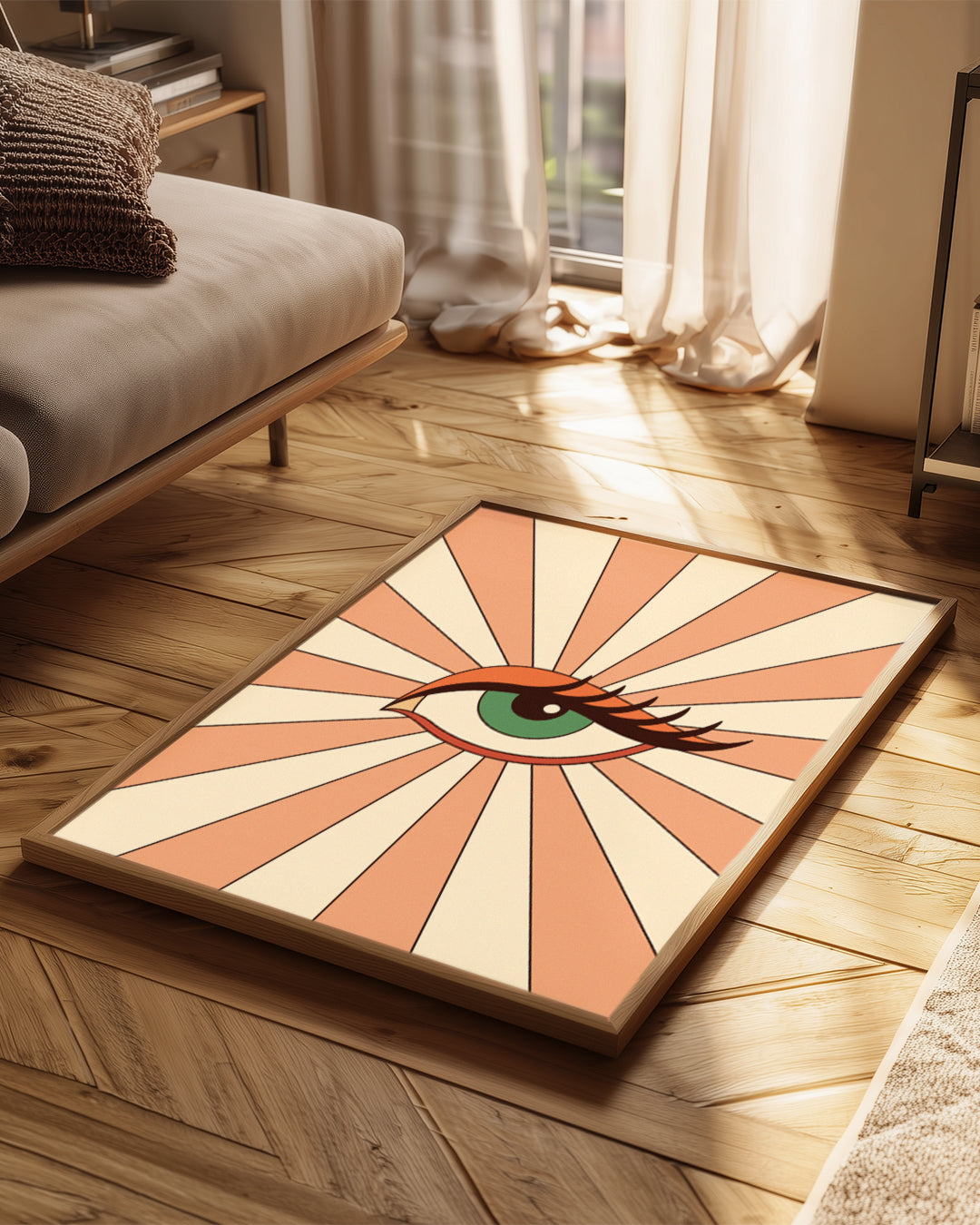 Retro Göz - Turuncu Işın Deseni Poster Tablosu