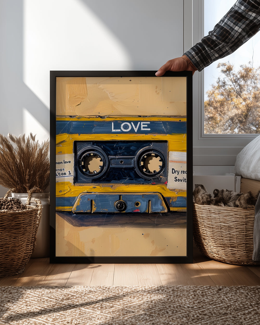 Retro Kaset - Sarı Mavi Aşk Teması Poster Tablosu