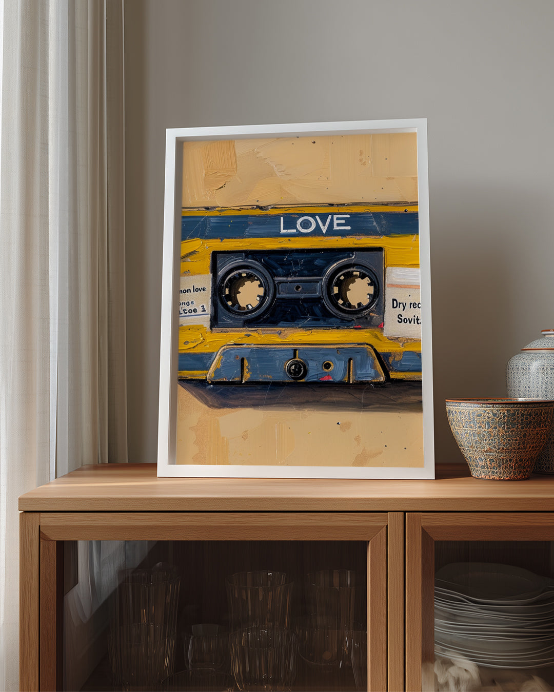Retro Kaset - Sarı Mavi Aşk Teması Poster Tablosu