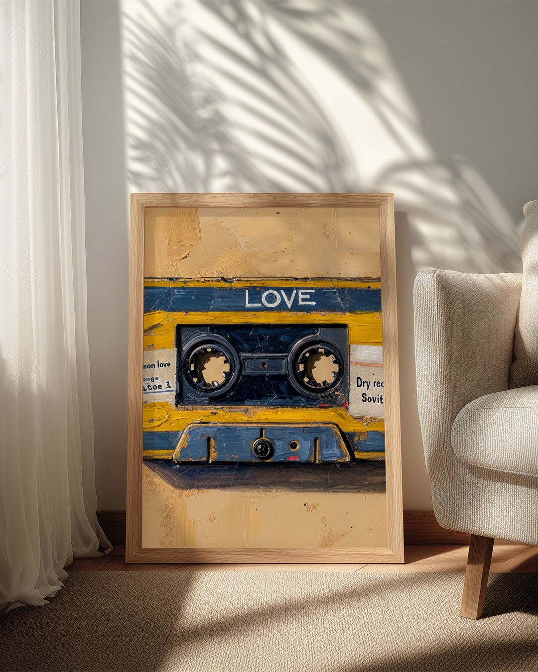 Retro Kaset - Sarı Mavi Aşk Teması Poster Tablosu