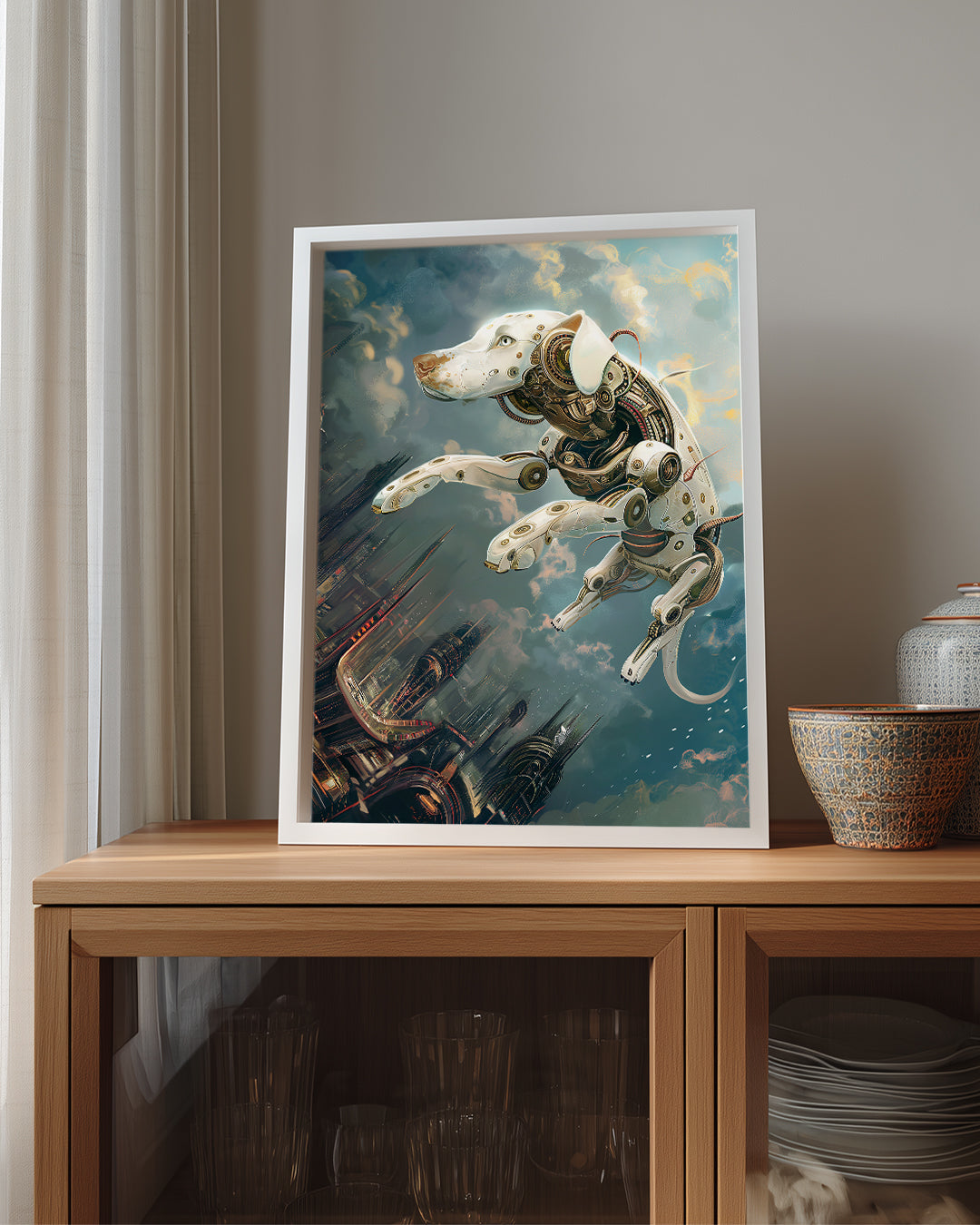 Robot Köpek - Gelecek Şehri Uçuşu Poster Tablosu