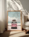 Sahilde Pembe Araba Poster Tablosu