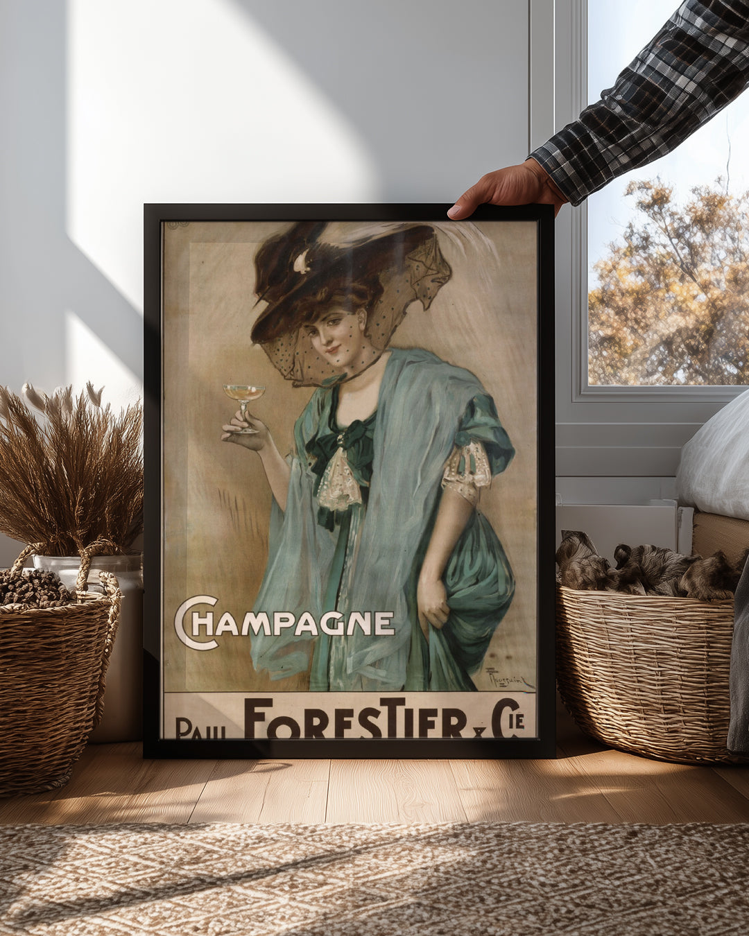 Şampanya Reklamı - Zarif Kadın Figürü Ve İllüstrasyon Poster Tablosu
