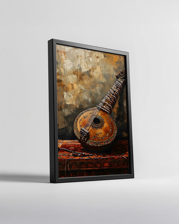 Saz Enstrümanı - Geleneksel Müzik Aleti İllüstrasyonu Poster Tablosu