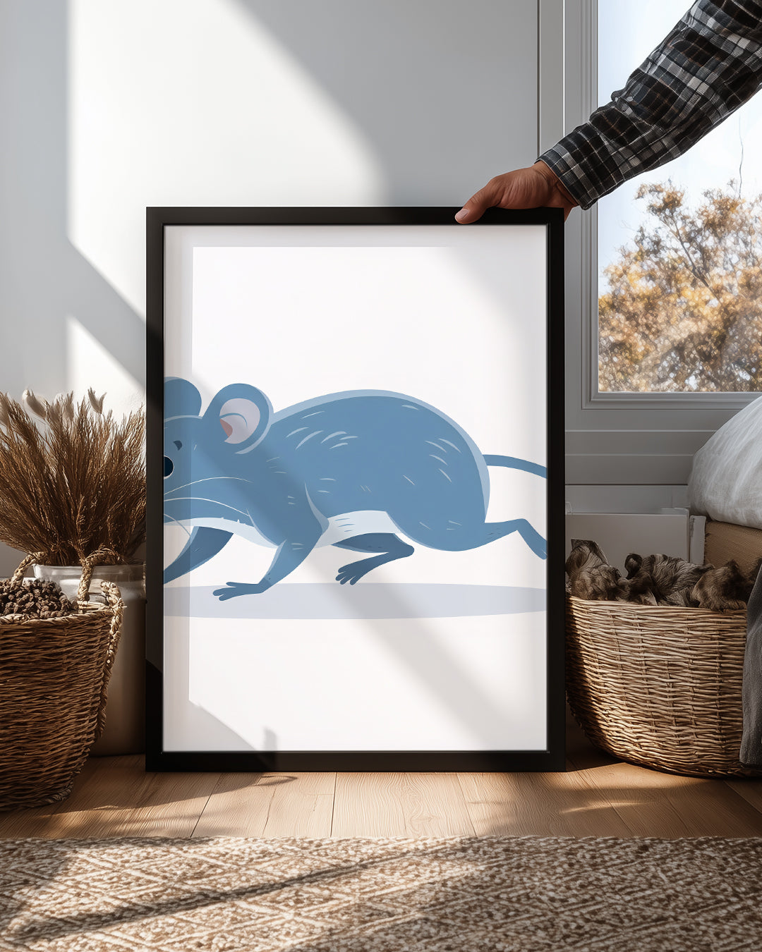 Sıçan - Mavi Tüy Deseni Poster Tablosu
