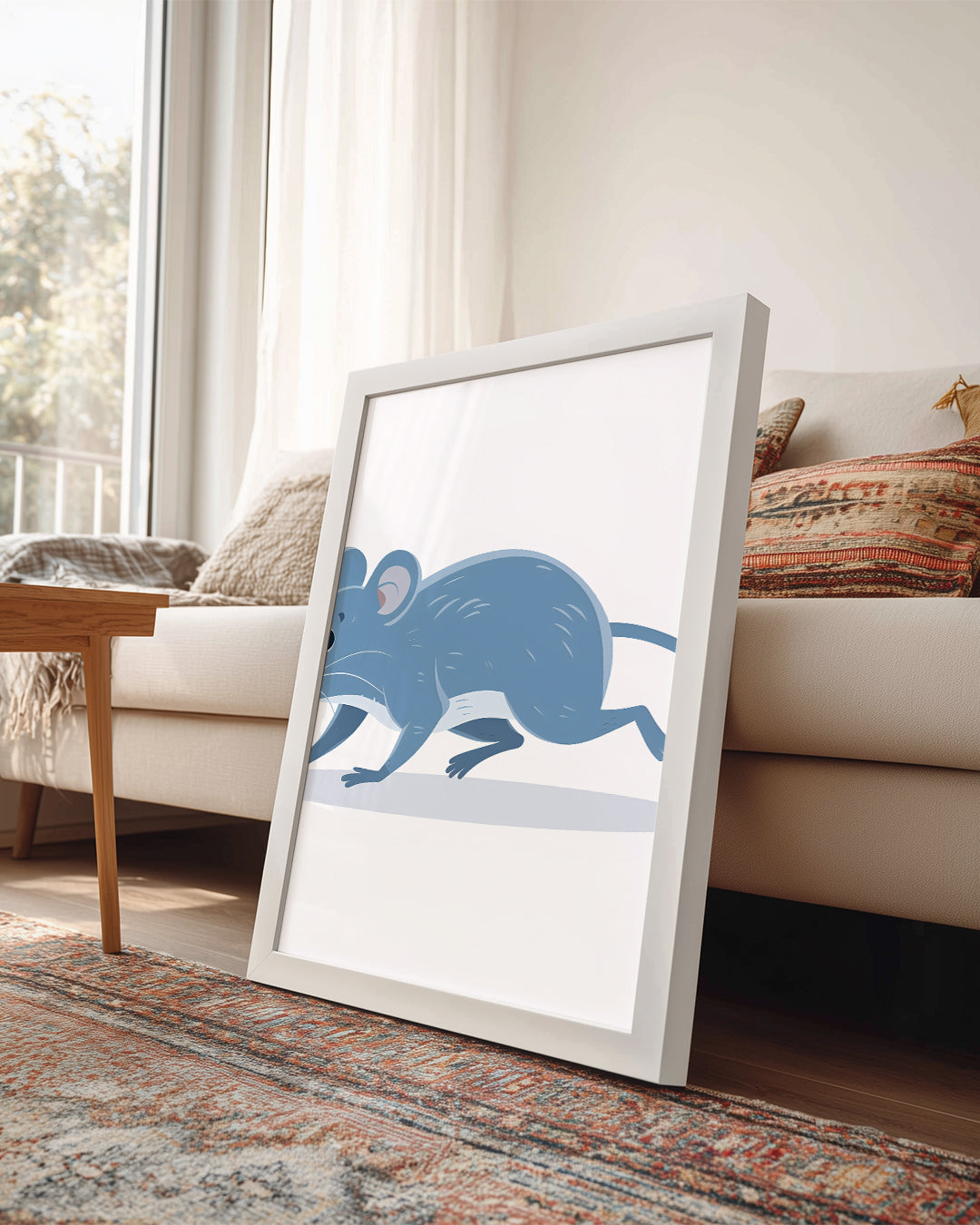 Sıçan - Mavi Tüy Deseni Poster Tablosu