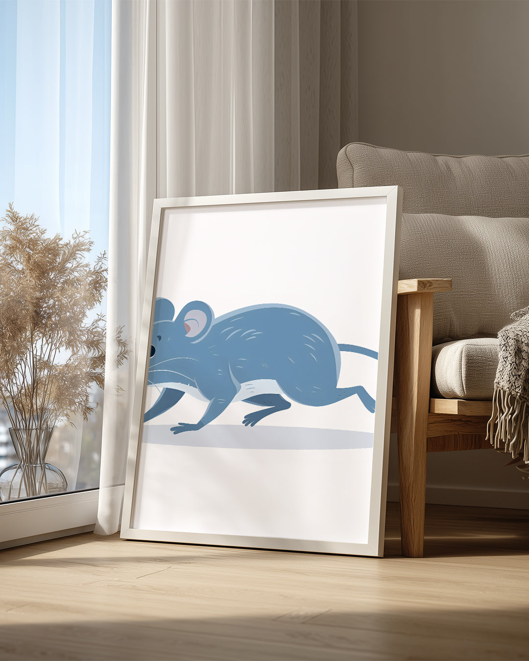 Sıçan - Mavi Tüy Deseni Poster Tablosu