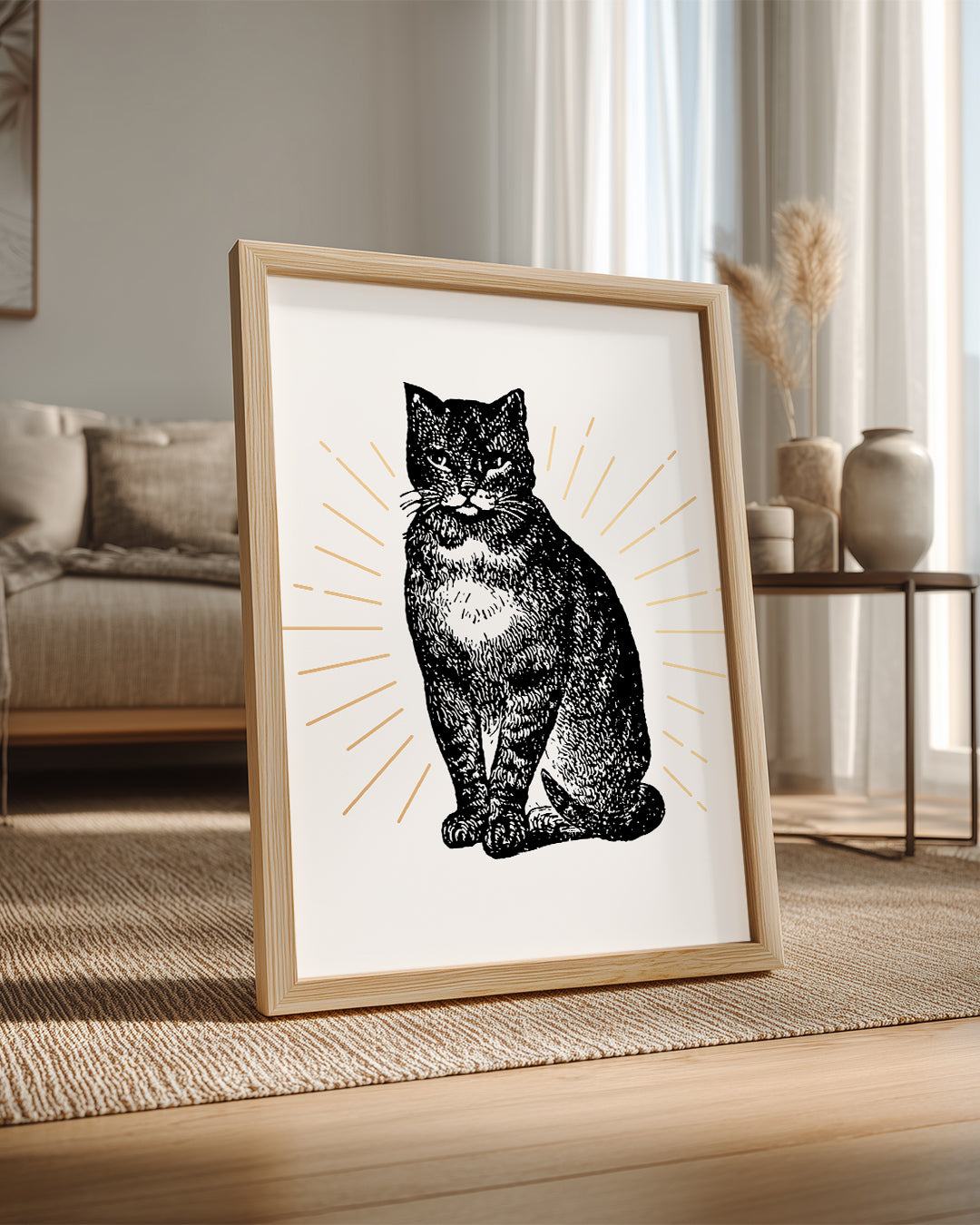 Siyah Kedi - Vintage Çizim Poster Tablosu