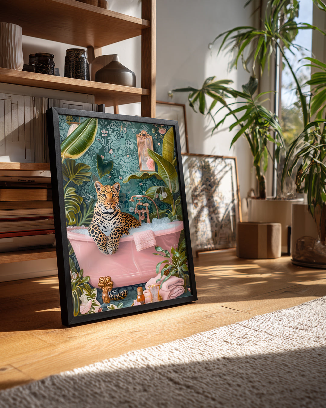 Siyahlı Leopar Küvet - Şık Banyo Manzarası Poster Tablosu
