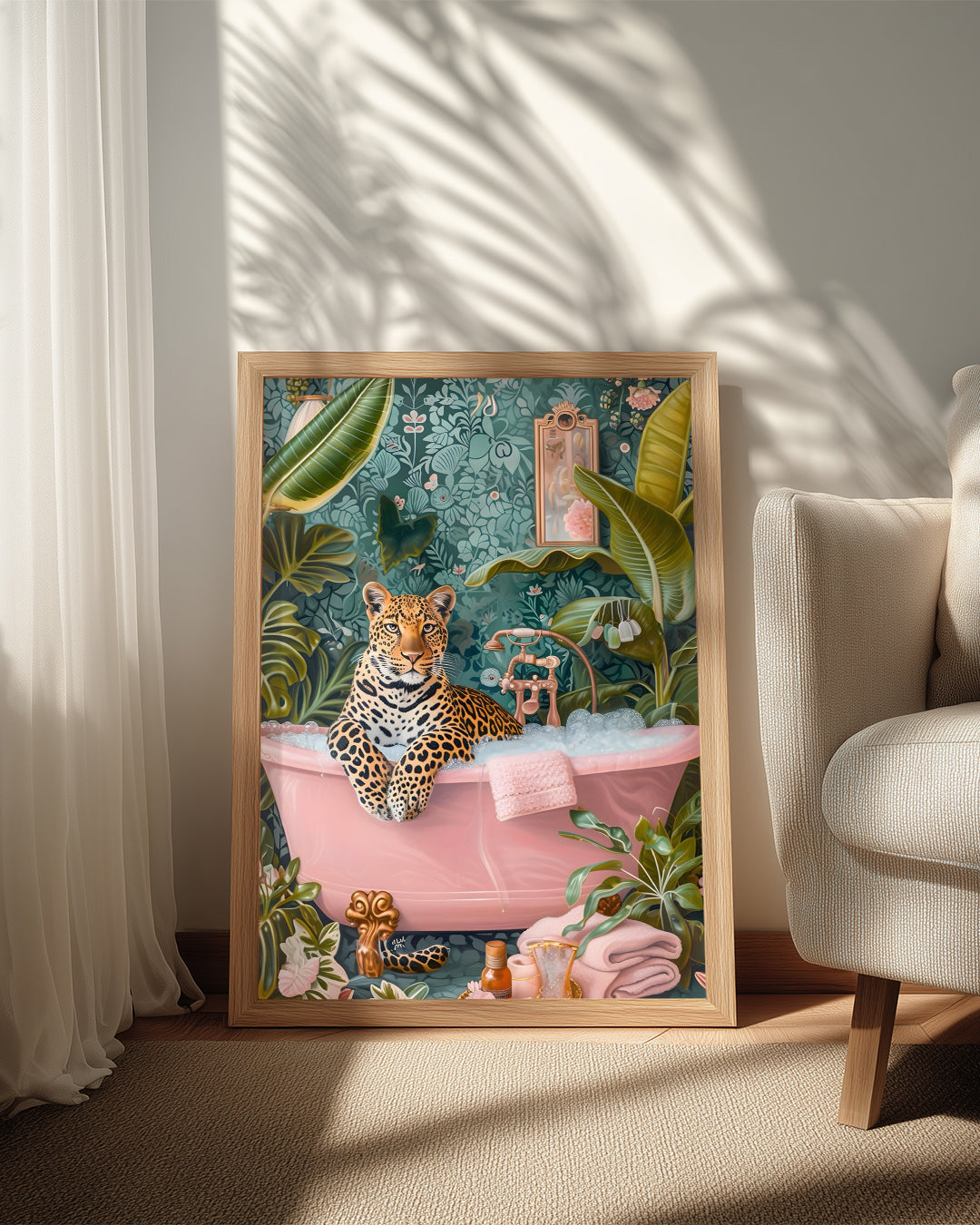 Siyahlı Leopar Küvet - Şık Banyo Manzarası Poster Tablosu