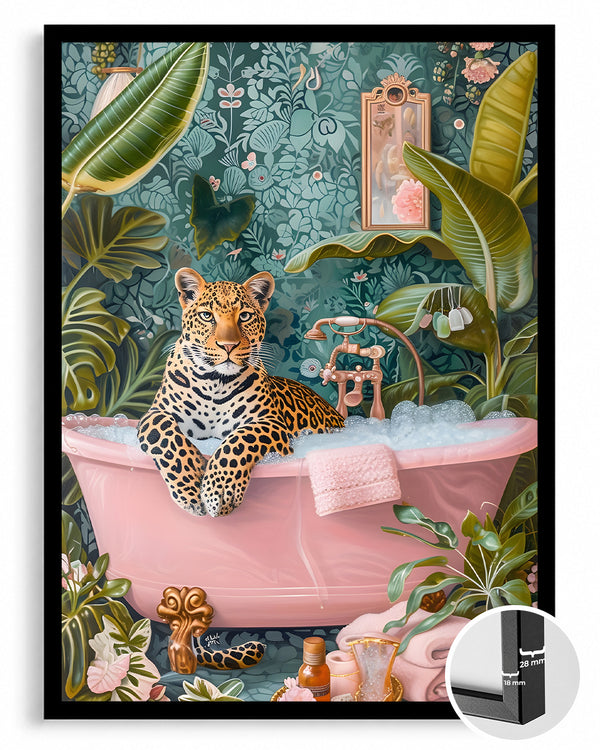 Siyahlı Leopar Küvet - Şık Banyo Manzarası Poster Tablosu