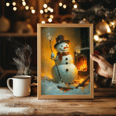 Snowman At Night Poster Tablosu