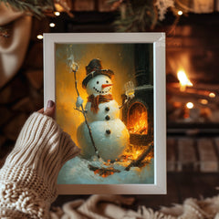Snowman At Night Poster Tablosu