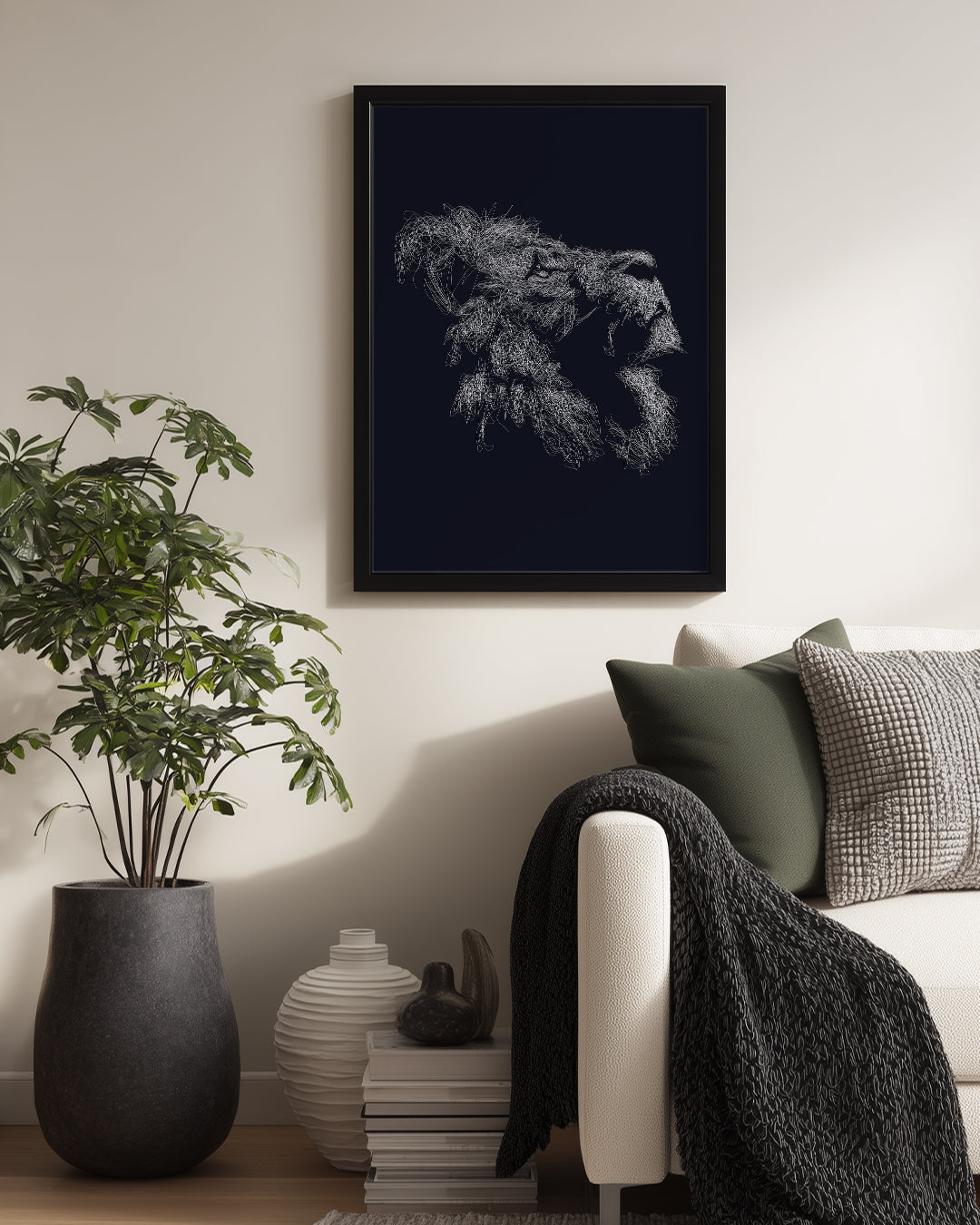 Soyut Aslan - Çizgisel Portre Poster Tablosu