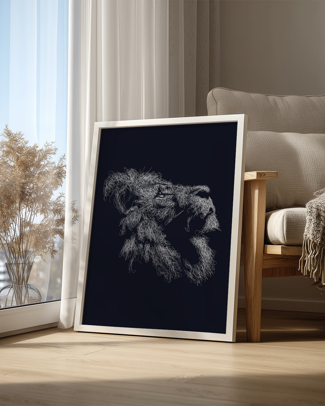 Soyut Aslan - Çizgisel Portre Poster Tablosu